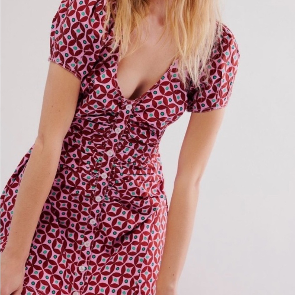Free People Red and White Patterned Mini Dress